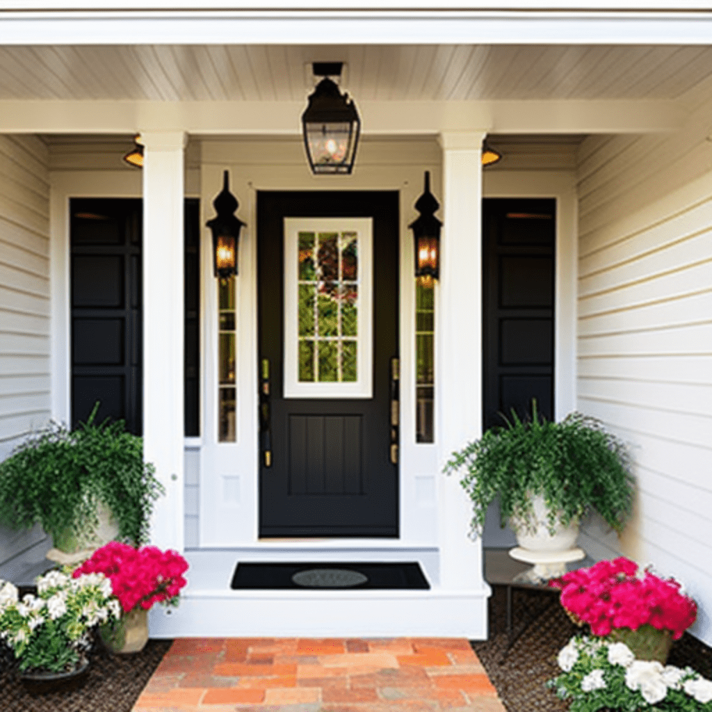 Residential house with security cameras and outdoor lighting.