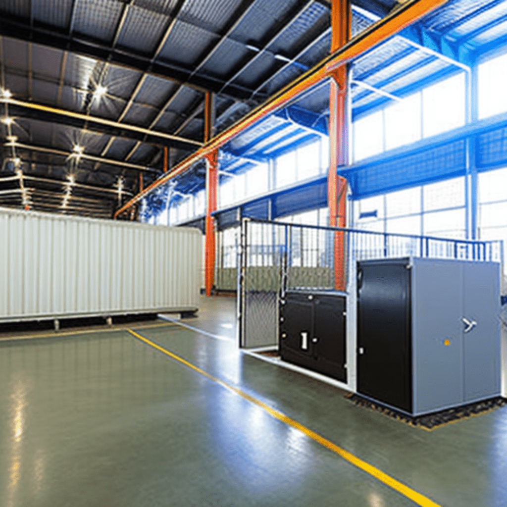 Industrial facility with security cameras and controlled access points.