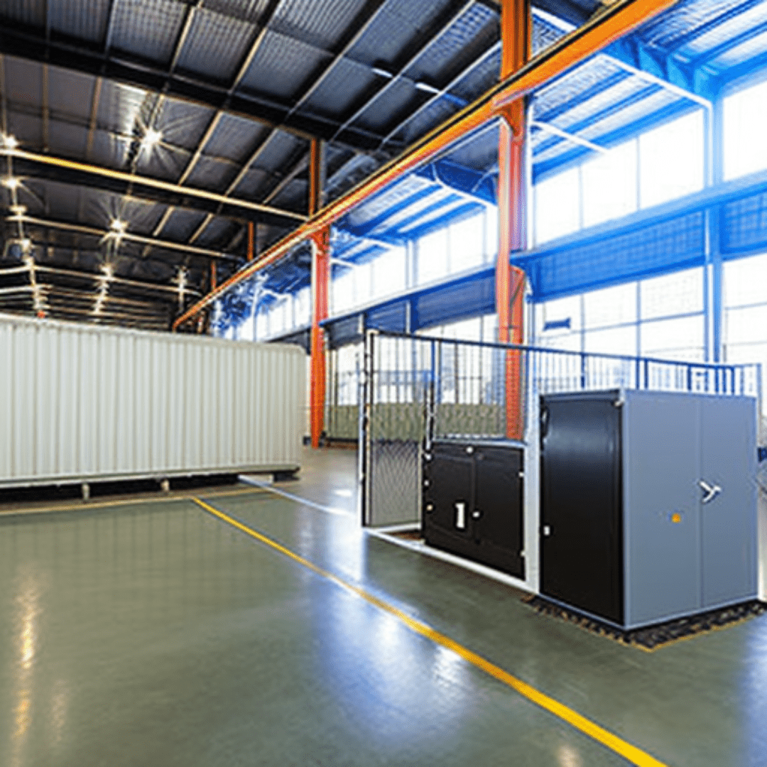 Industrial facility with security cameras and controlled access points.