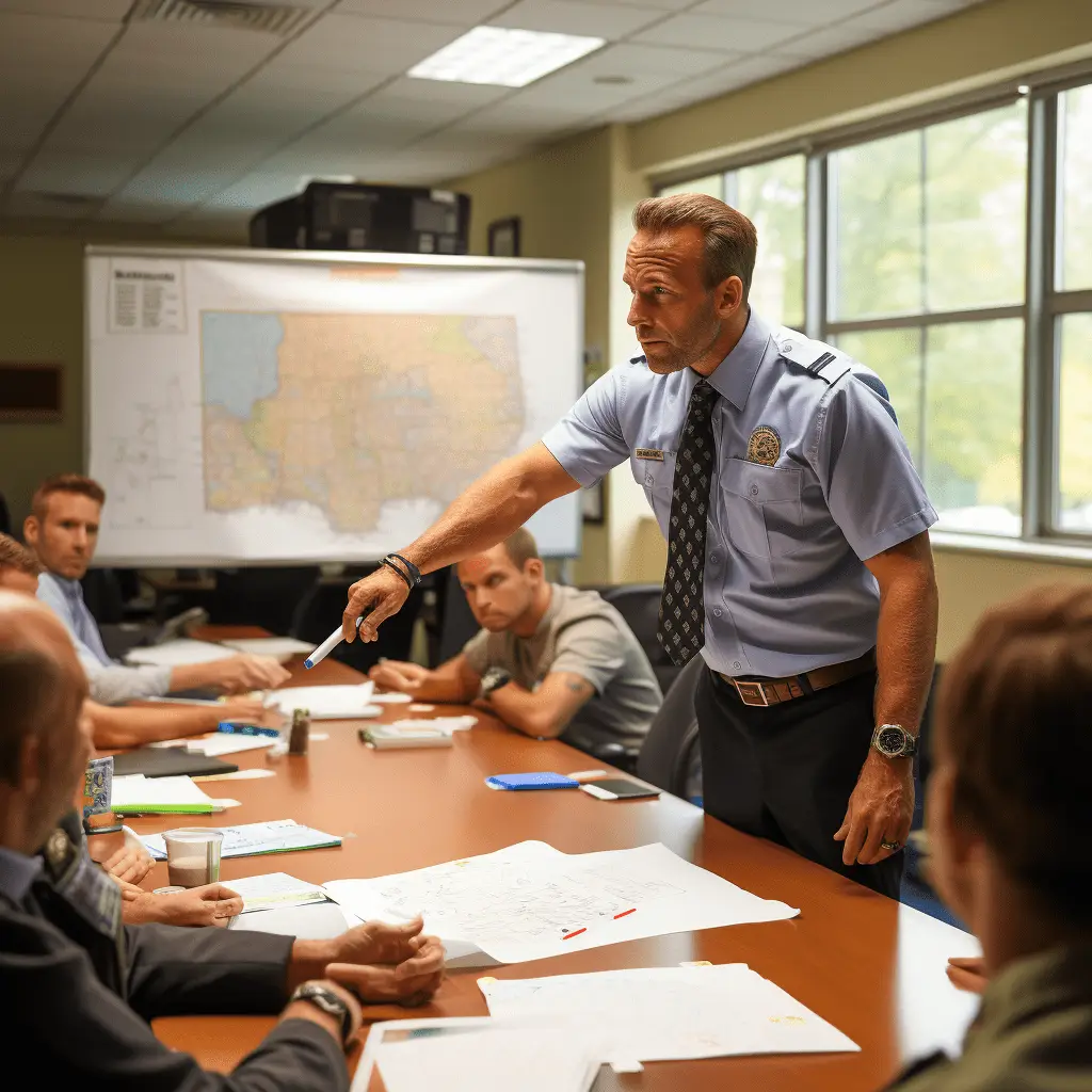 Ontario security guard training classroom with students learning professional security techniques