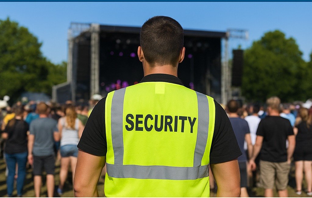 Event security guard demonstrating crowd control skills at an outdoor event